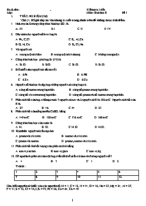 Đề kiểm tra một tiết môn Hóa học Lớp 8 - Đề 1